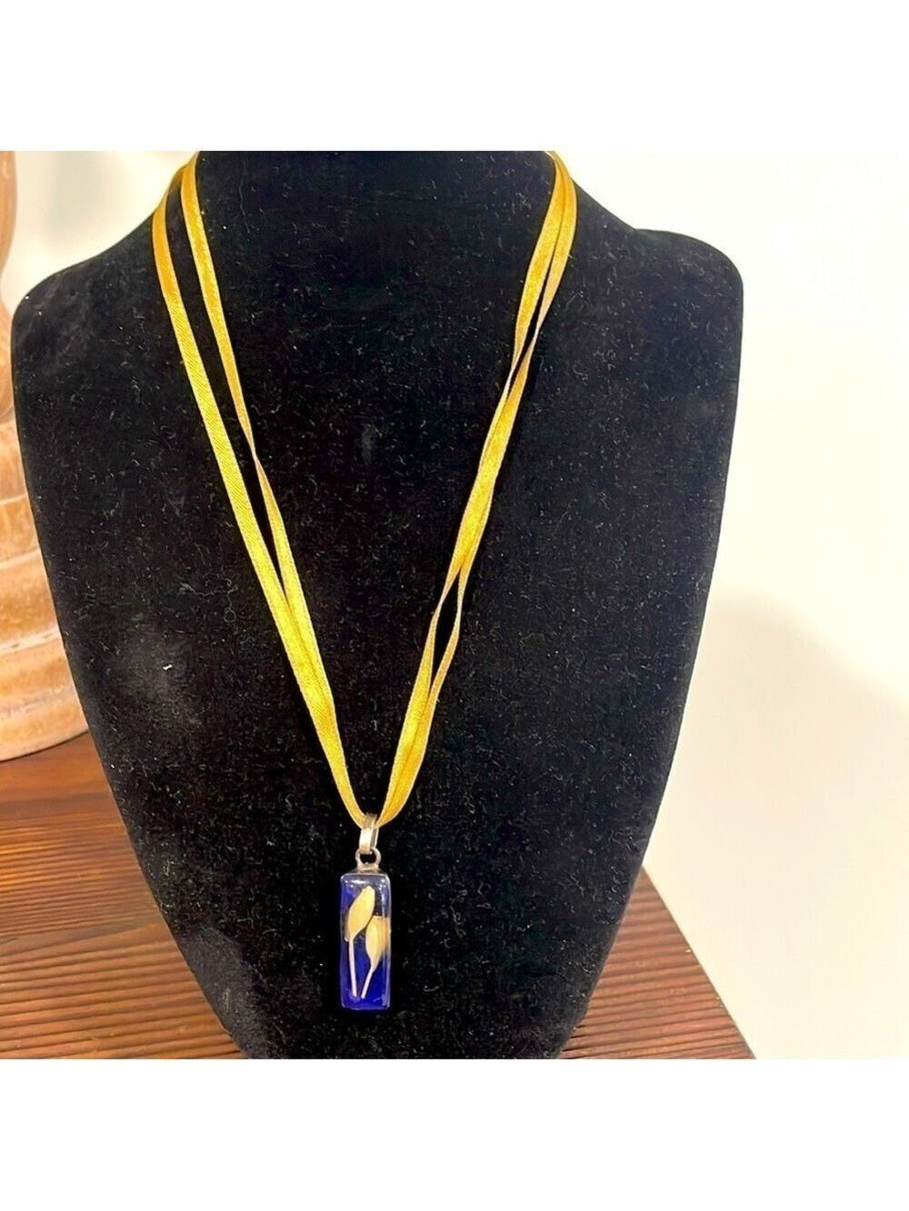 Budding flower silver 925 sterling silver pendant on ribbon necklace